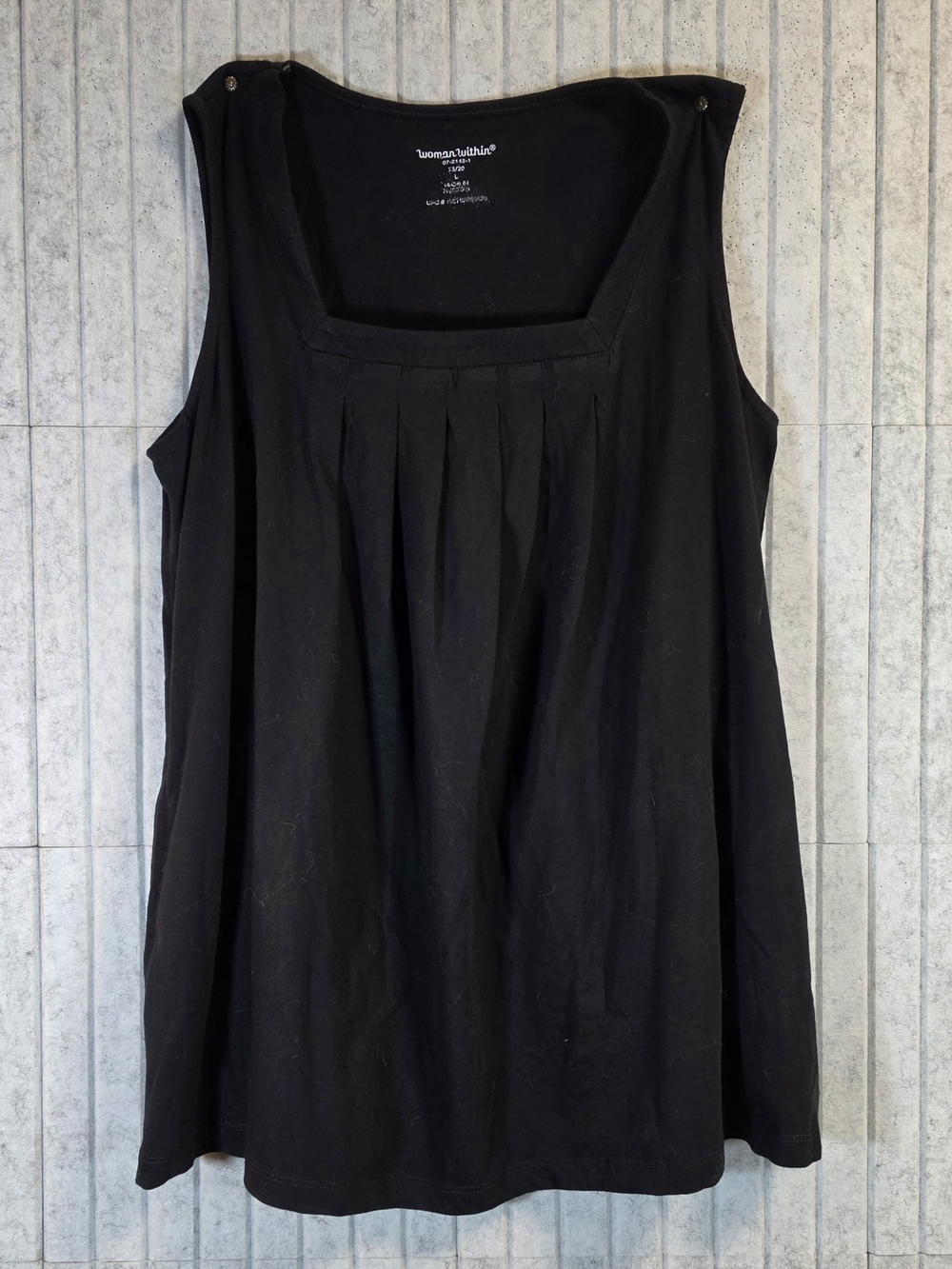 Woman Within Black Pleated Square Neck Tank Top Size 18/20 L Plus Size - Picture 2 of 2
